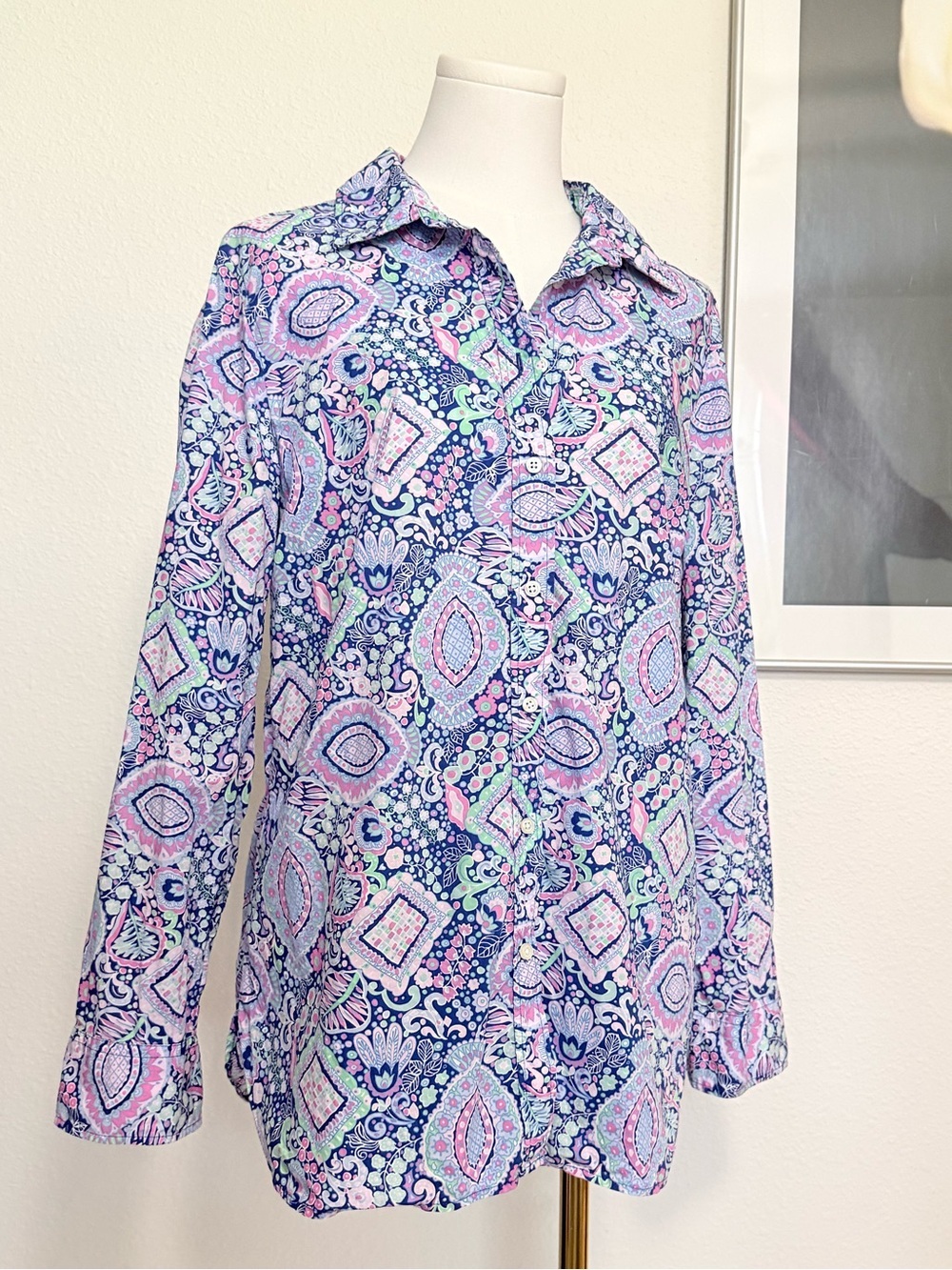 Talbots Paisley Print Button Down Shirt Artsy Coastal Classic